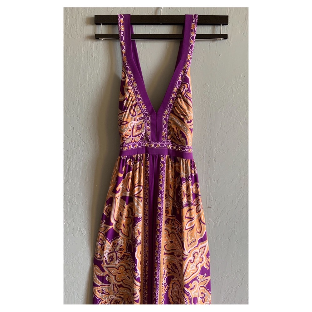 INC Purple and Gold Baroque Maxi Dress, Sz M